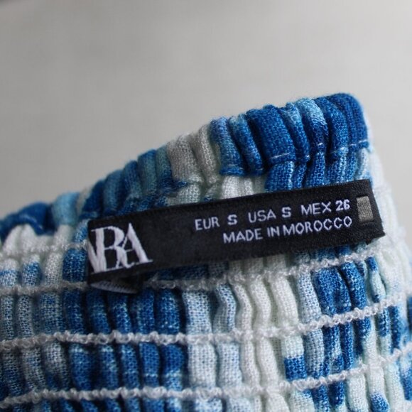 Zara Blue White Floral Linen Blend Cropped Shoulder Ties Tank Top Size Small - Picture 4 of 6